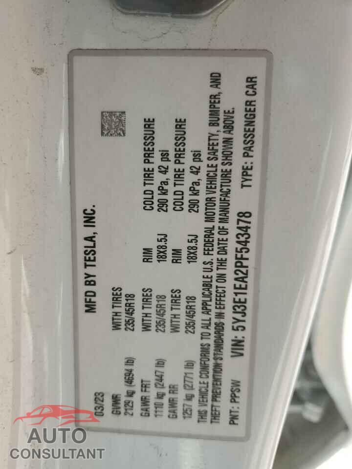 TESLA MODEL 3 2023 - 5YJ3E1EA2PF543478