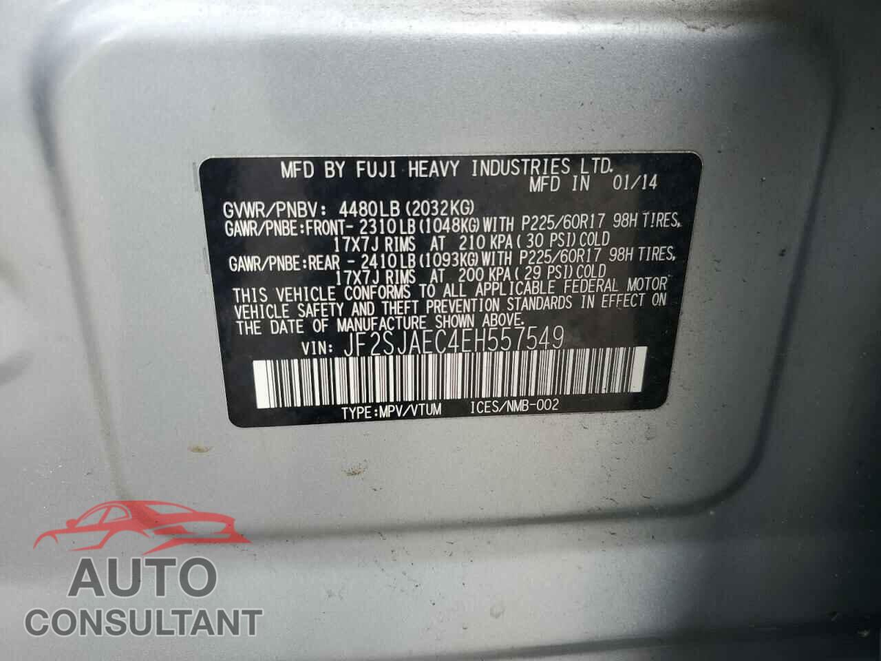 SUBARU FORESTER 2014 - JF2SJAEC4EH557549