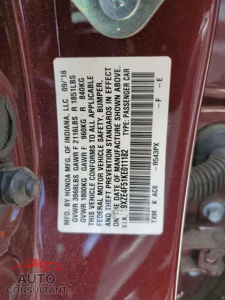 HONDA INSIGHT 2019 - 19XZE4F51KE011182