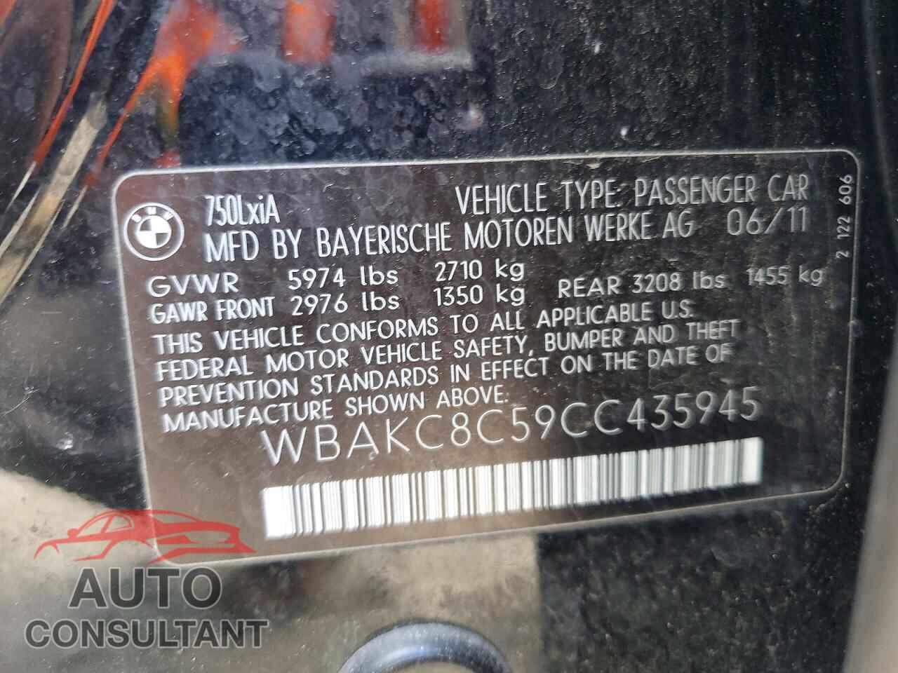 BMW 7 SERIES 2012 - WBAKC8C59CC435945