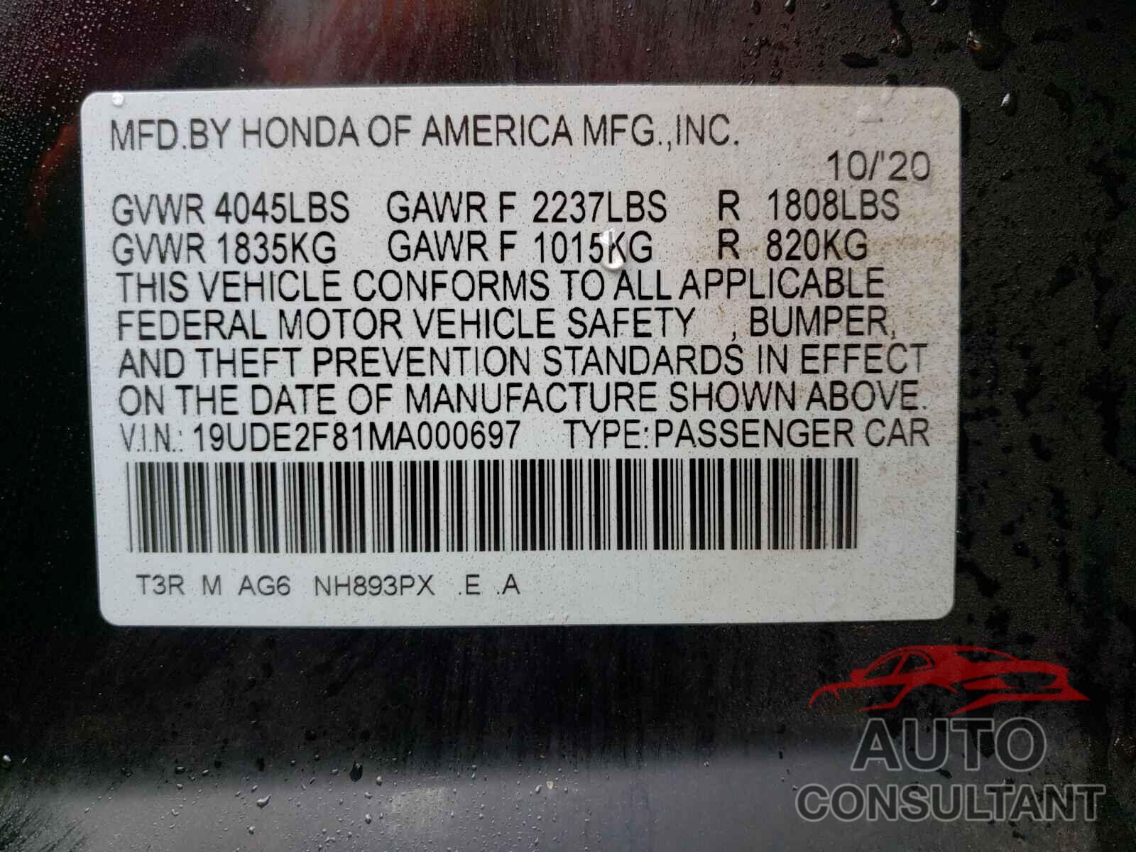 ACURA ILX 2021 - 19UDE2F81MA000697