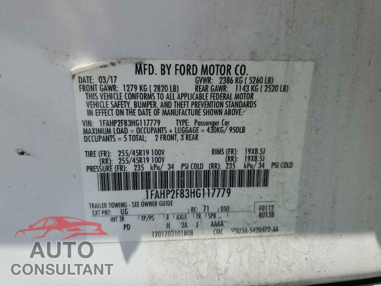 FORD TAURUS 2017 - 1FAHP2F83HG117779
