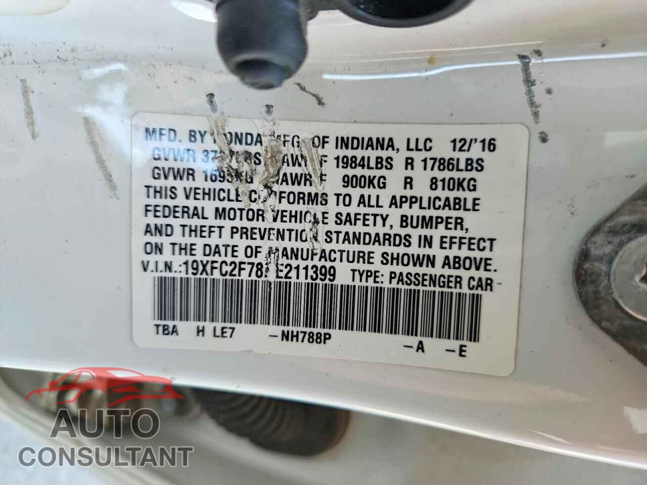 HONDA CIVIC 2017 - 19XFC2F78HE211399