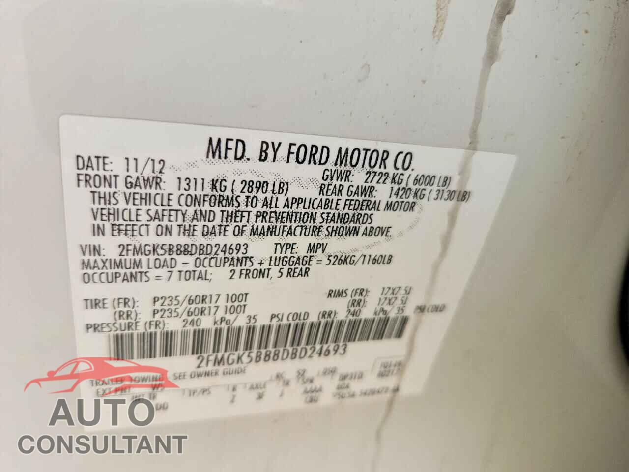 FORD FLEX 2013 - 2FMGK5B88DBD24693