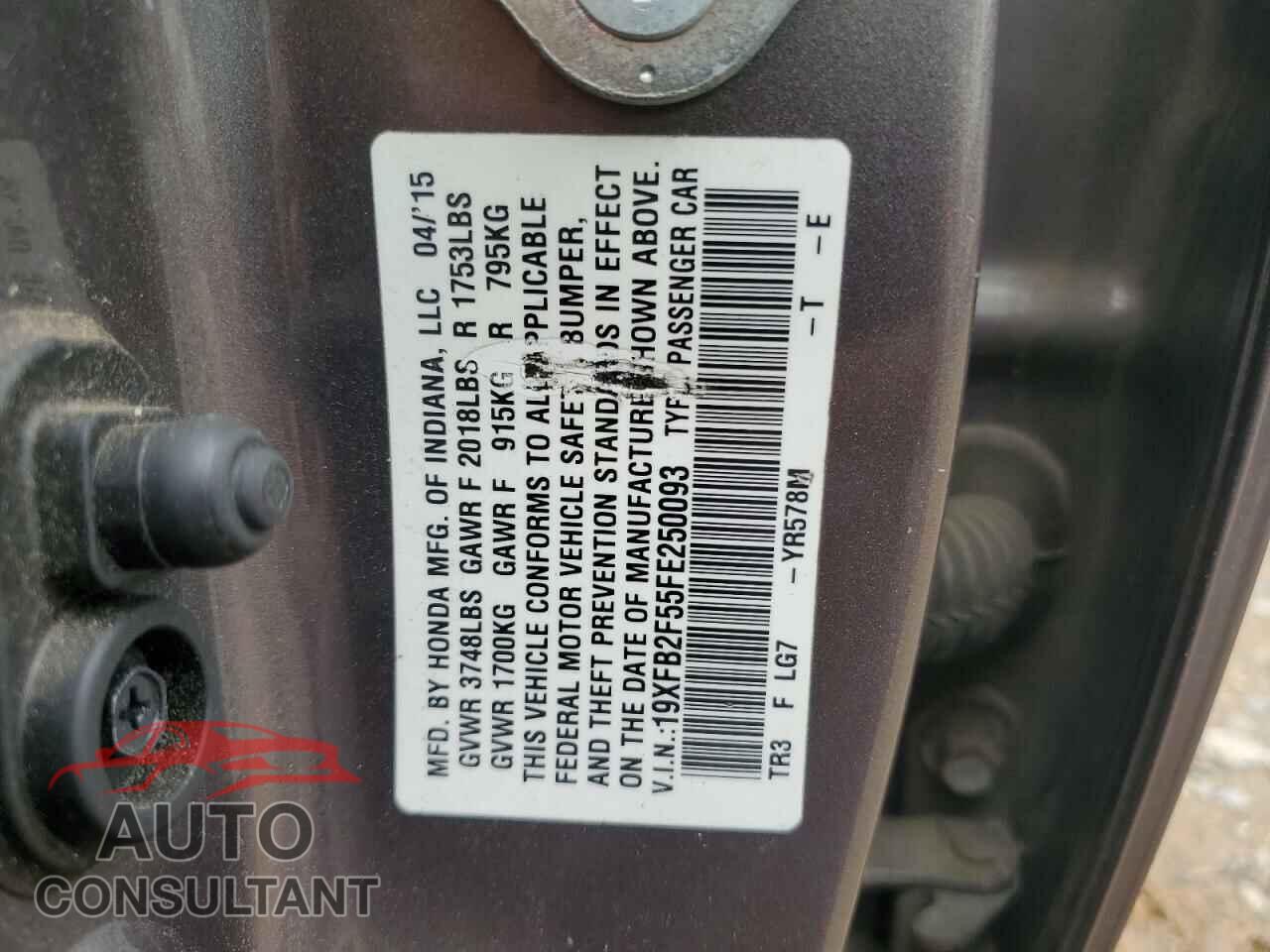 HONDA CIVIC 2015 - 19XFB2F55FE250093