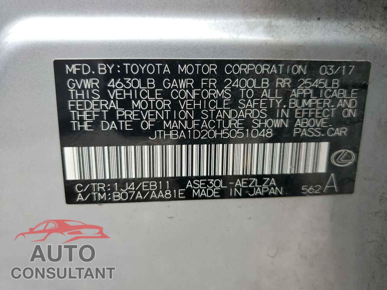 LEXUS IS 2017 - JTHBA1D20H5051048