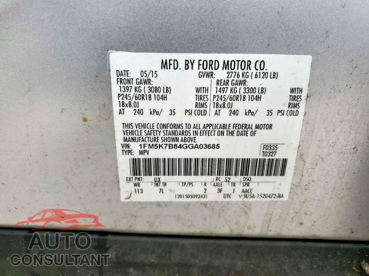 FORD EXPLORER 2016 - 1FM5K7B84GGA03685