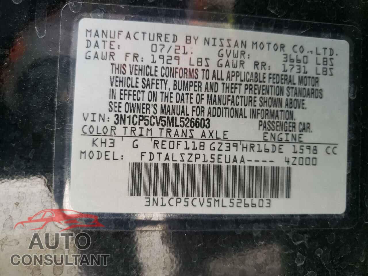 NISSAN KICKS 2021 - 3N1CP5CV5ML526603