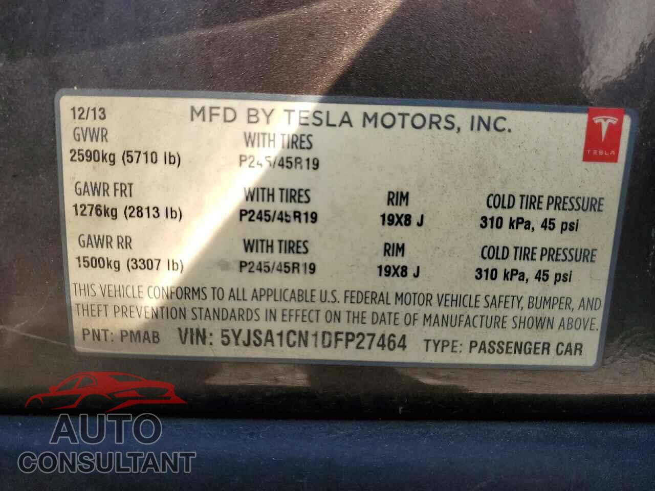 TESLA MODEL S 2013 - 5YJSA1CN1DFP27464