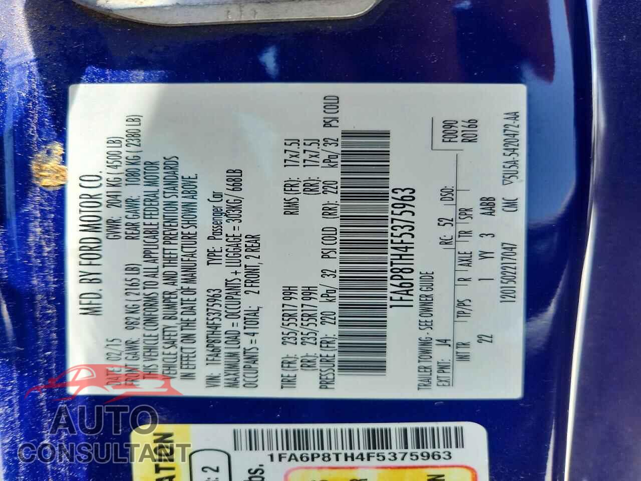 FORD MUSTANG 2015 - 1FA6P8TH4F5375963