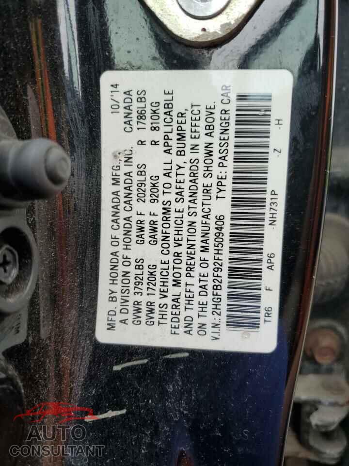 HONDA CIVIC 2015 - 2HGFB2F92FH509406