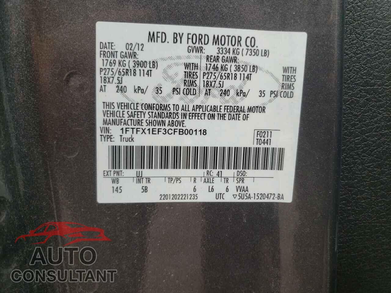 FORD F-150 2012 - 1FTFX1EF3CFB00118