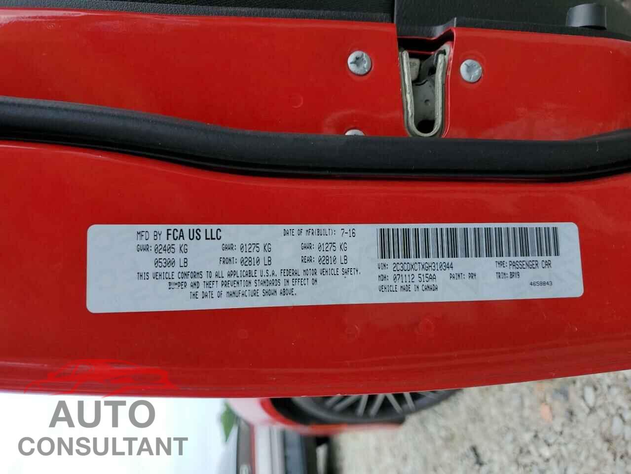 DODGE CHARGER 2016 - 2C3CDXCTXGH310344