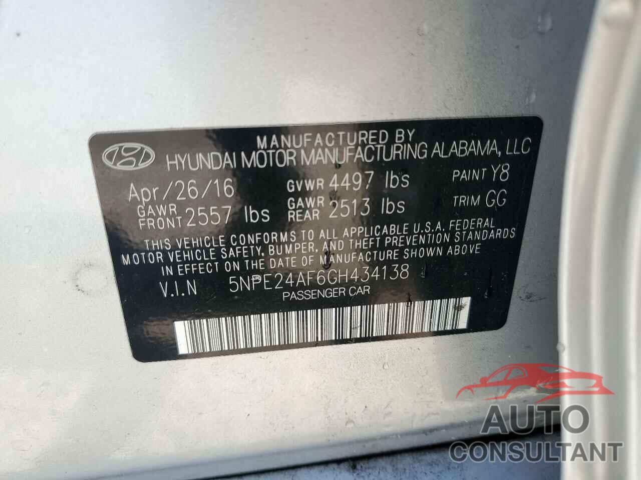 HYUNDAI SONATA 2016 - 5NPE24AF6GH434138
