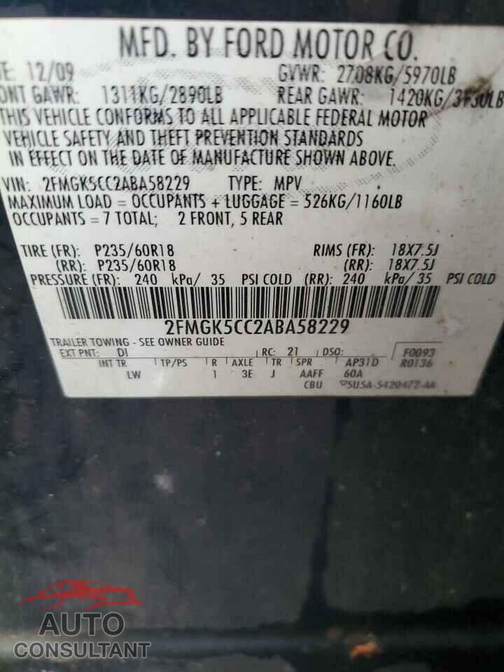 FORD FLEX 2010 - 2FMGK5CC2ABA58229