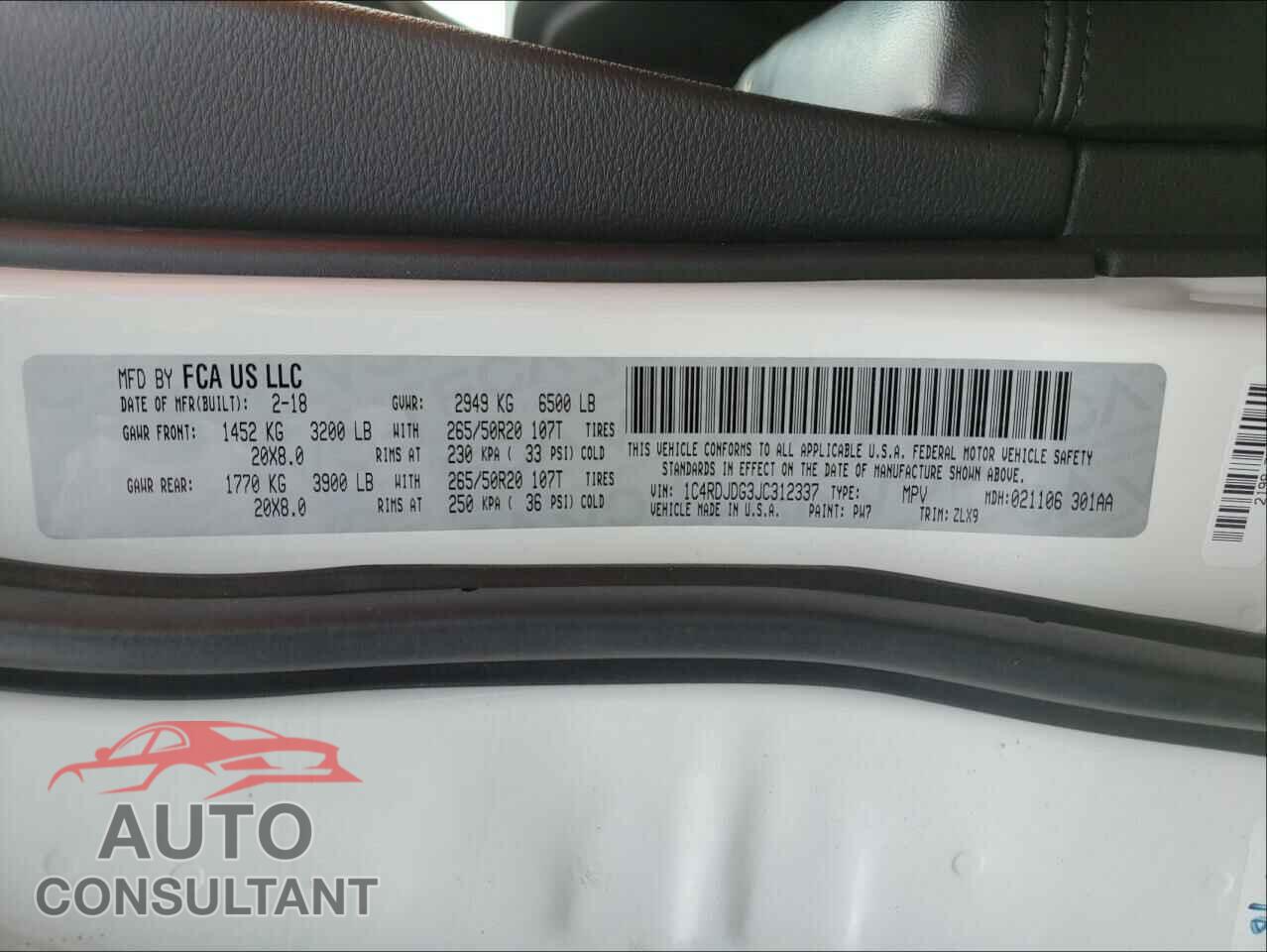 DODGE DURANGO 2018 - 1C4RDJDG3JC312337