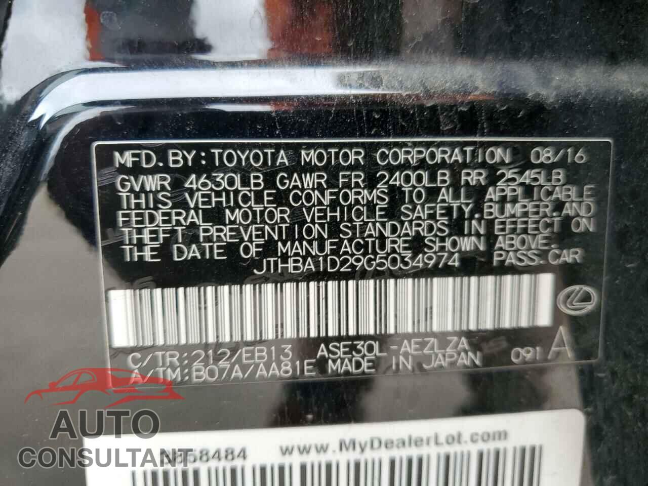 LEXUS IS 2016 - JTHBA1D29G5034974