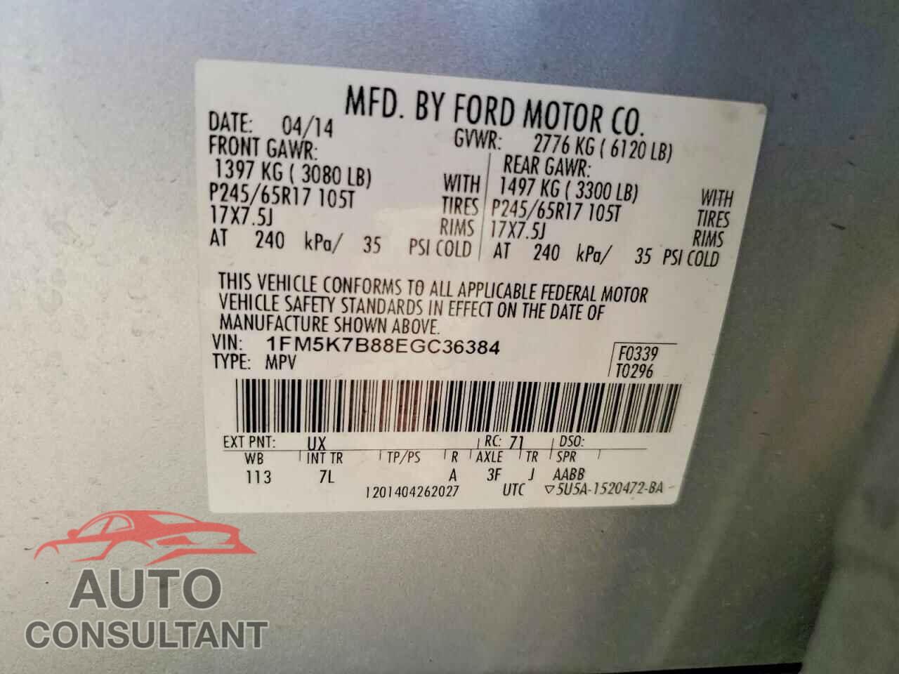 FORD EXPLORER 2014 - 1FM5K7B88EGC36384