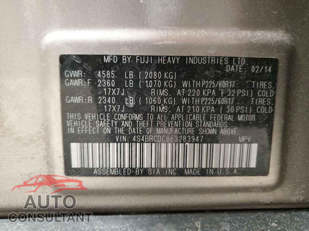 SUBARU OUTBACK 2014 - 4S4BRCDC8E3283947