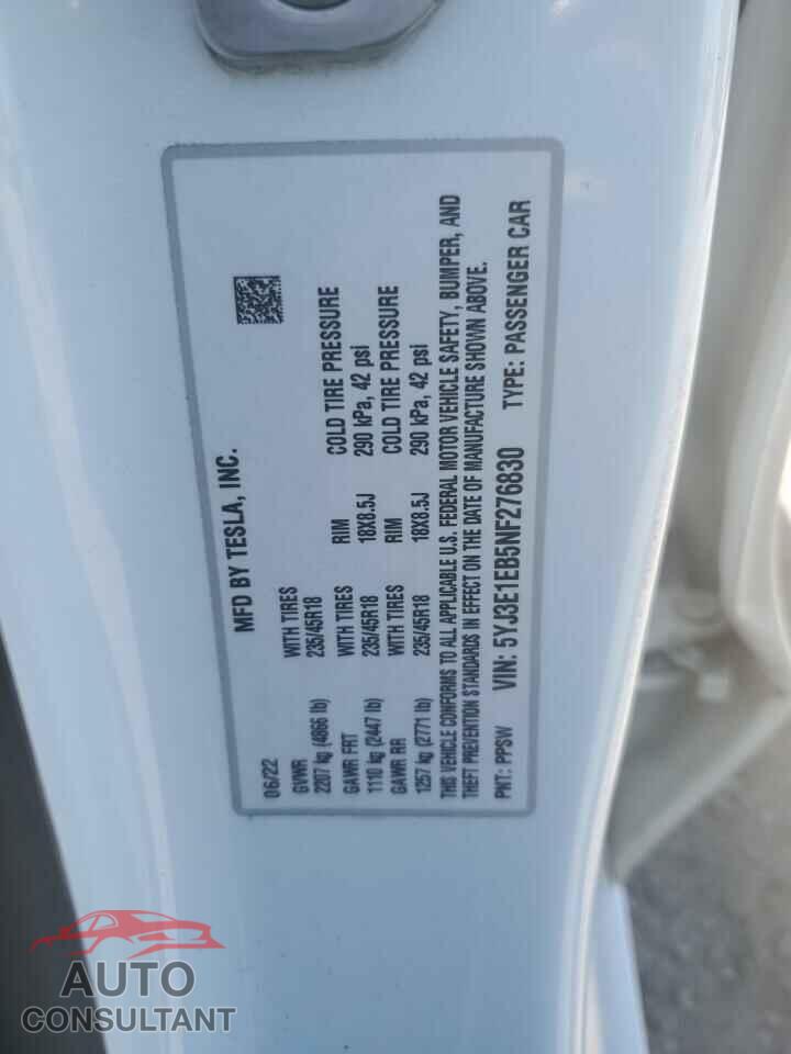 TESLA MODEL 3 2022 - 5YJ3E1EB5NF276830