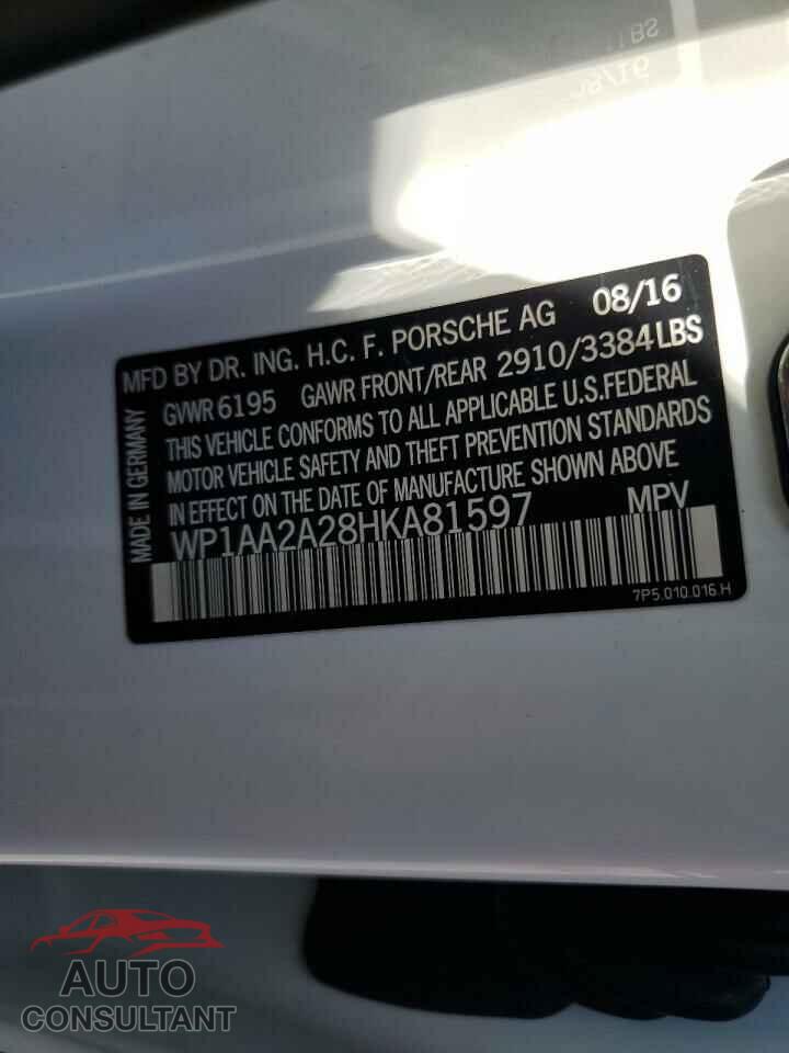 PORSCHE CAYENNE 2017 - WP1AA2A28HKA81597