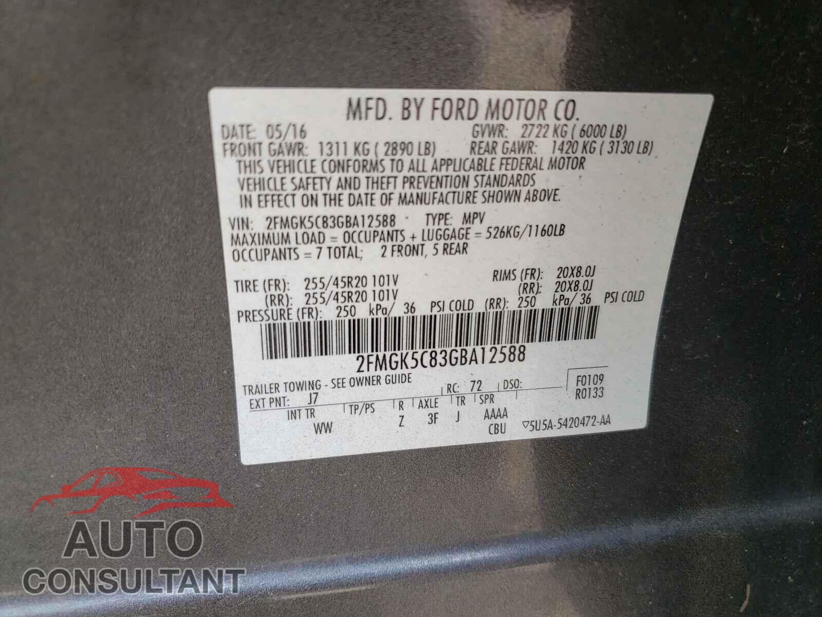 FORD FLEX 2016 - 2FMGK5C83GBA12588