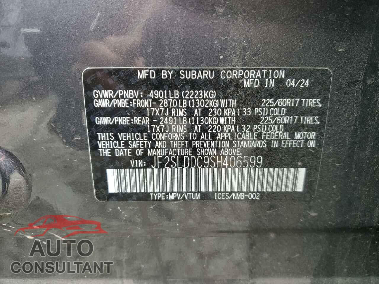 SUBARU FORESTER 2025 - JF2SLDDC9SH406599