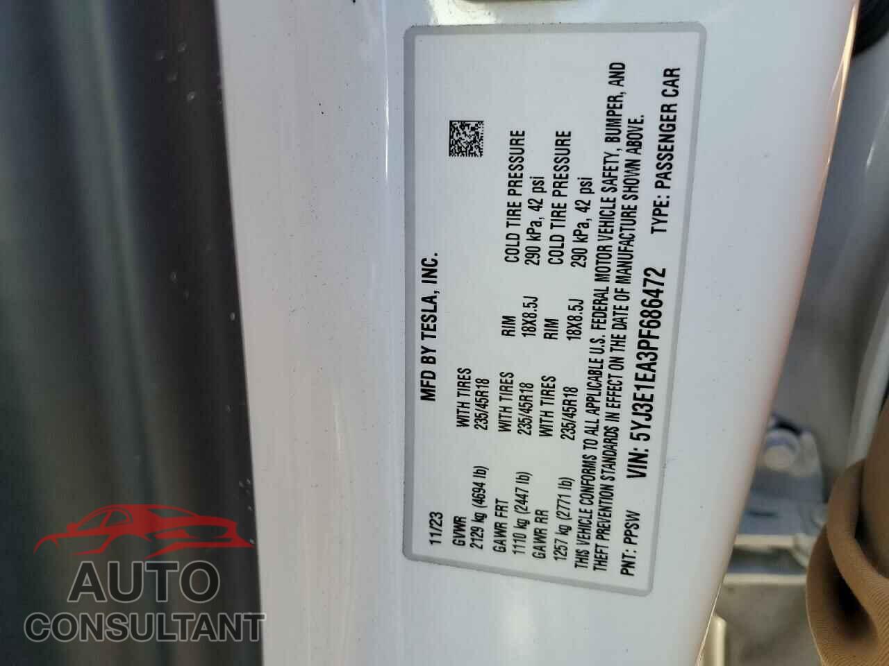 TESLA MODEL 3 2023 - 5YJ3E1EA3PF686472