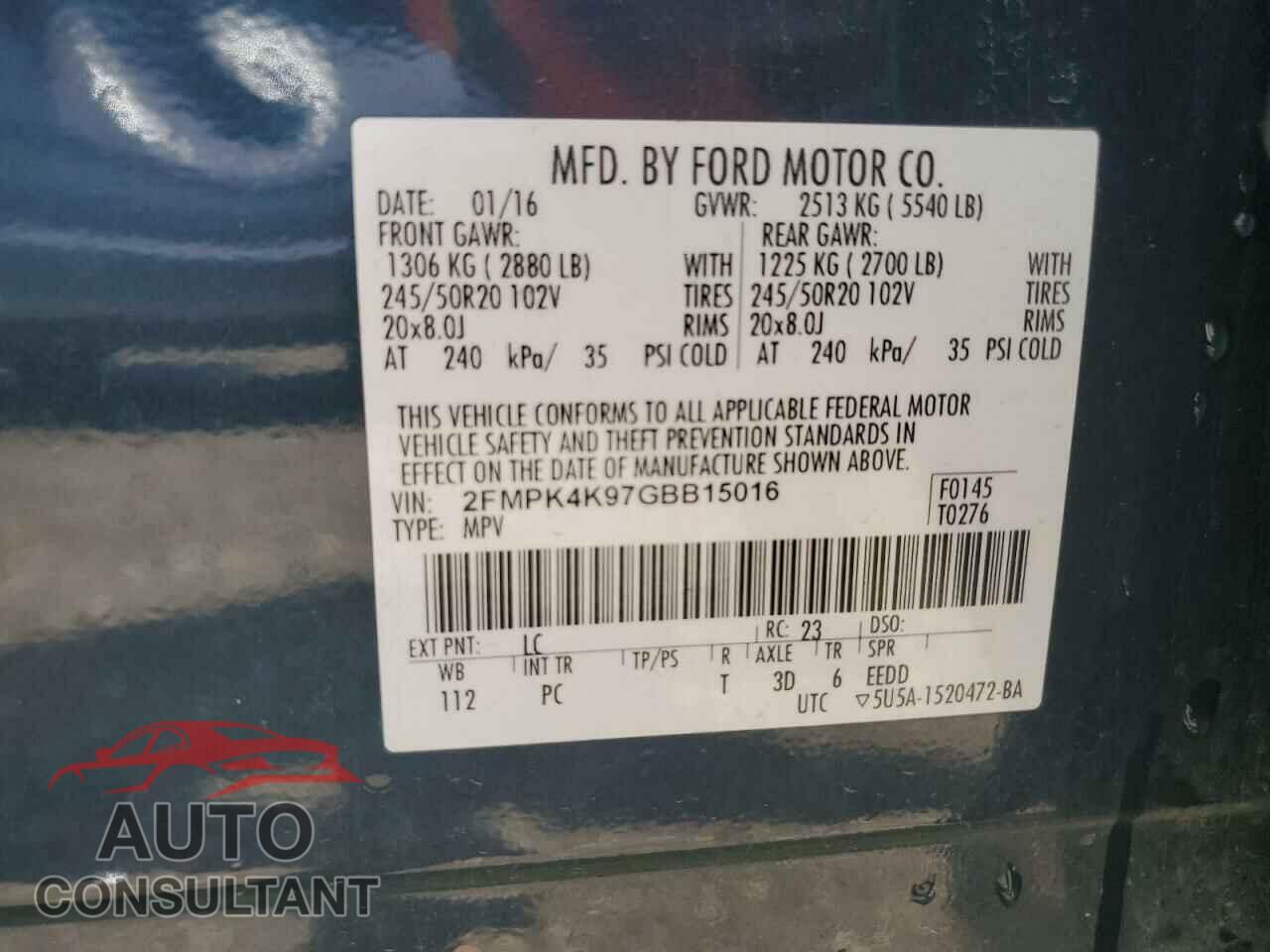 FORD EDGE 2016 - 2FMPK4K97GBB15016