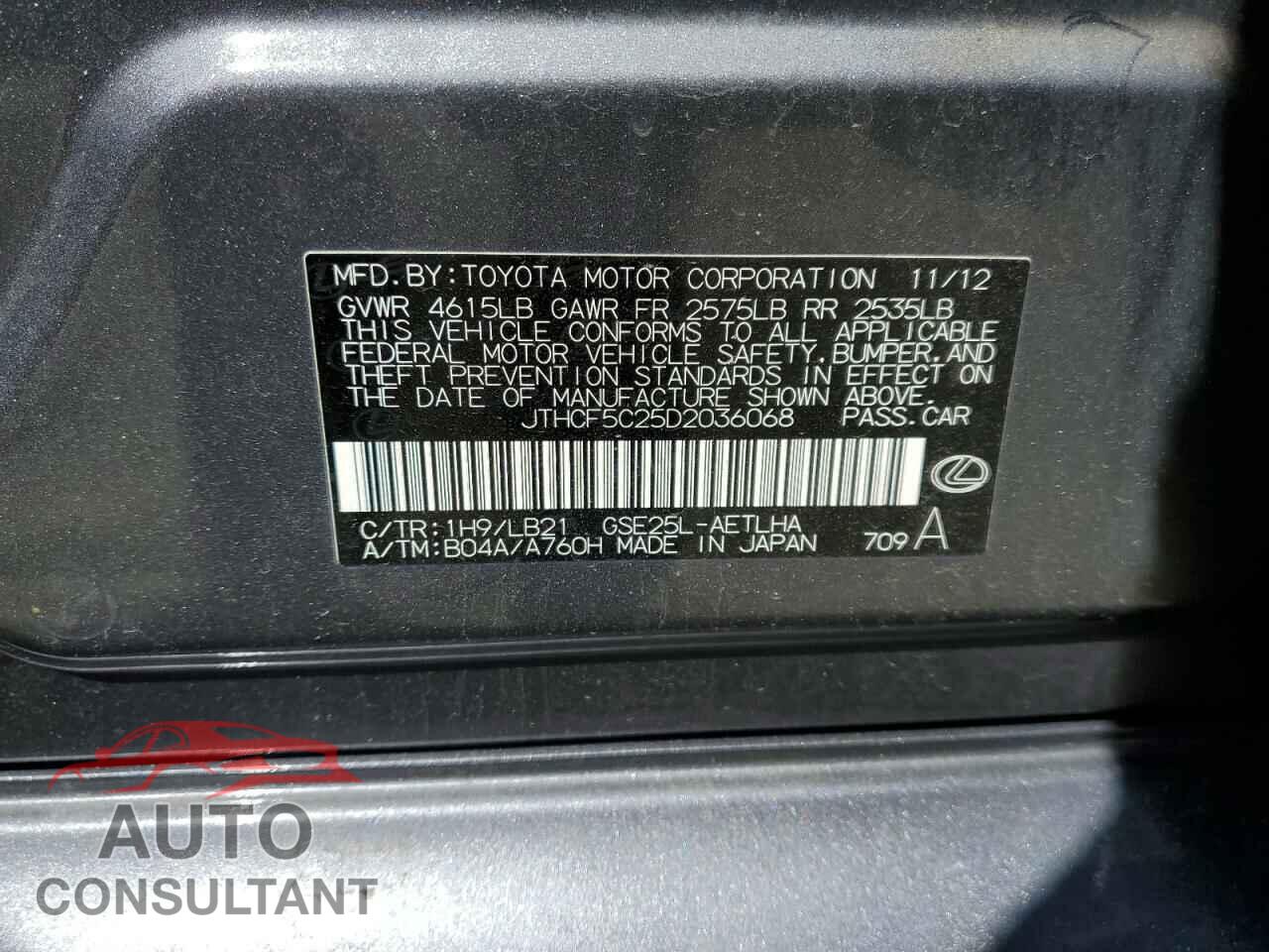 LEXUS IS 2013 - JTHCF5C25D2036068