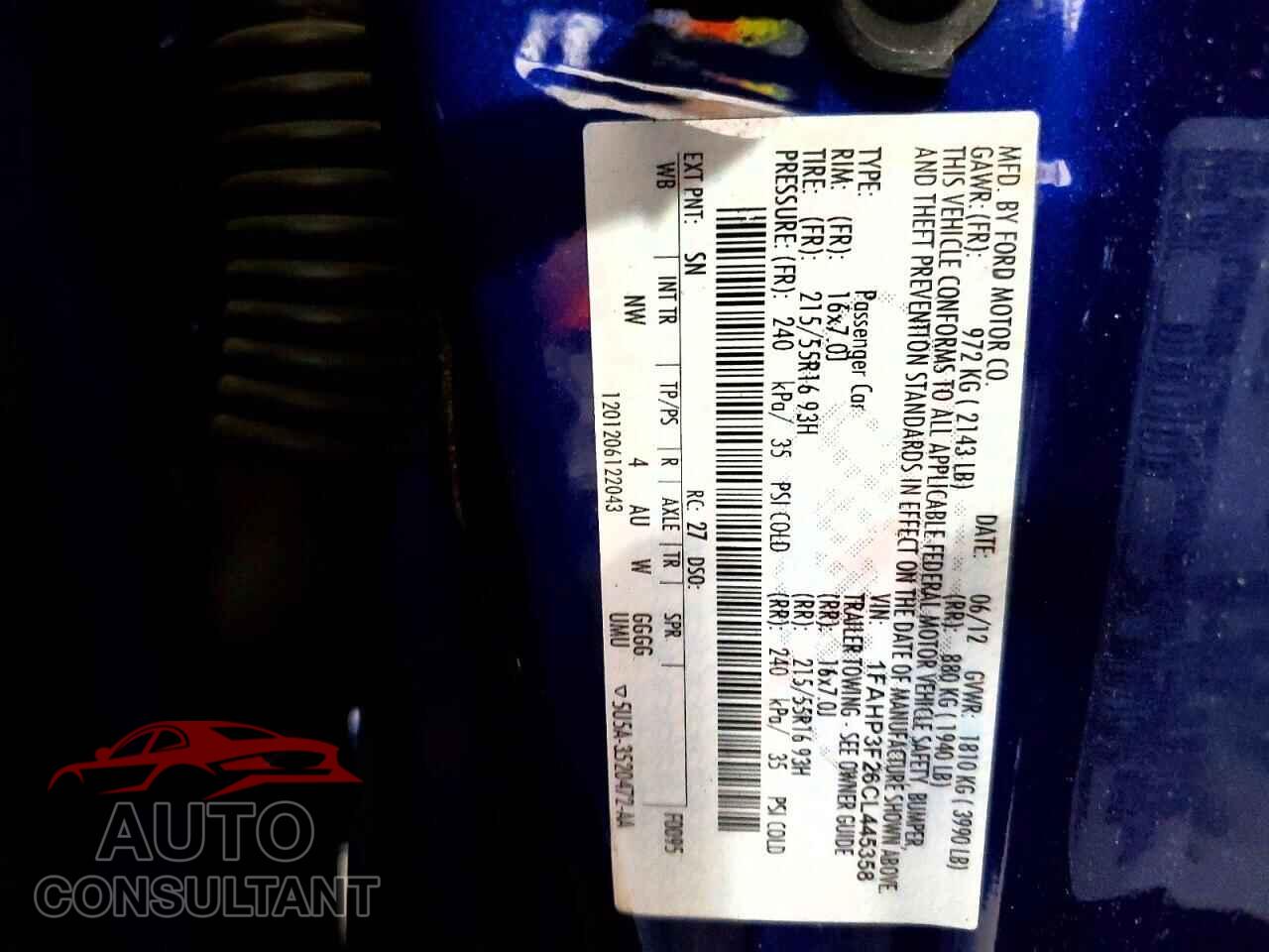 FORD FOCUS 2012 - 1FAHP3F26CL445358