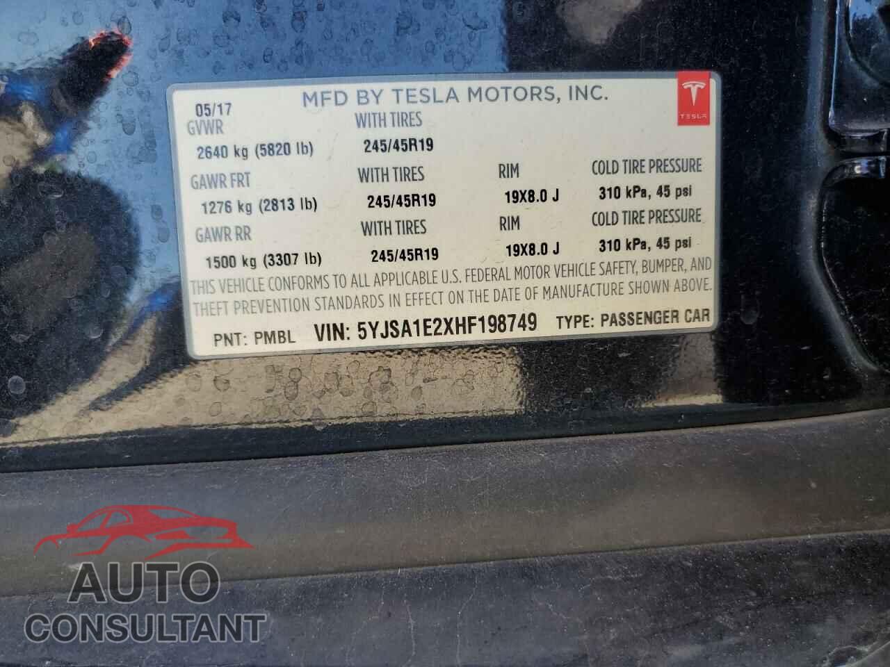 TESLA MODEL S 2017 - 5YJSA1E2XHF198749