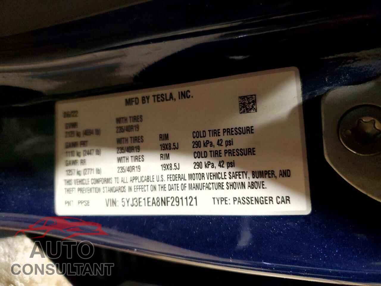 TESLA MODEL 3 2022 - 5YJ3E1EA8NF291121