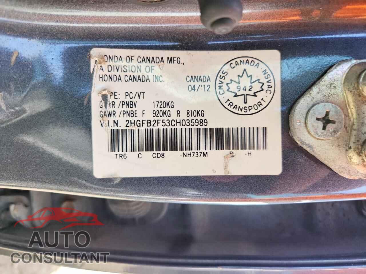 HONDA CIVIC 2012 - 2HGFB2F53CH035989