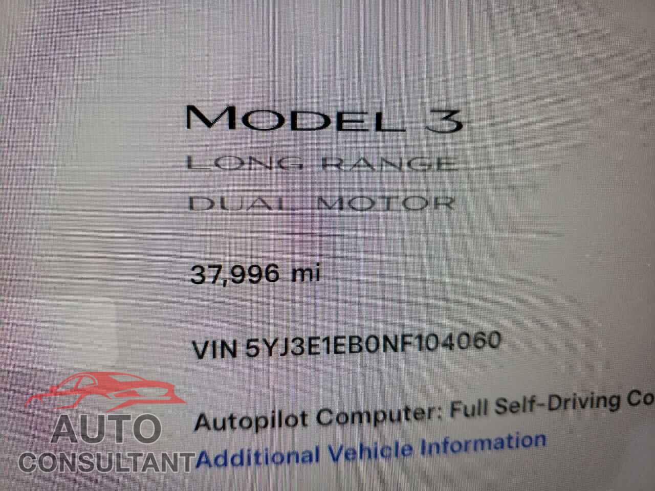 TESLA MODEL 3 2022 - 5YJ3E1EB0NF104060
