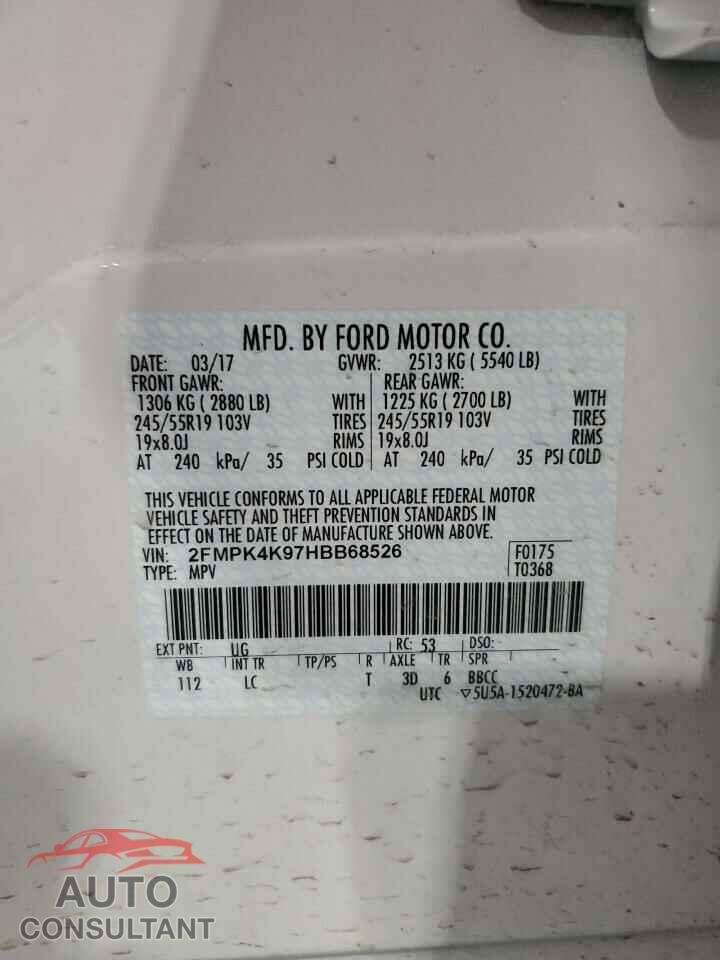 FORD EDGE 2017 - 2FMPK4K97HBB68526