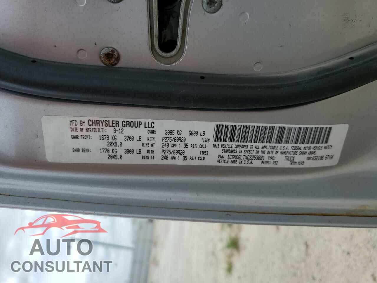 DODGE RAM 1500 2012 - 1C6RD6LTXCS253881