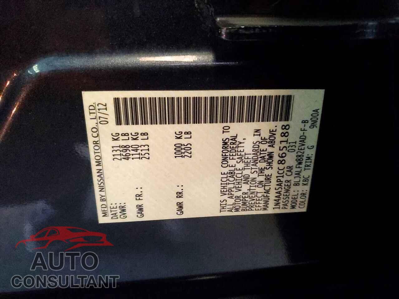 NISSAN MAXIMA 2012 - 1N4AA5AP1CC865188