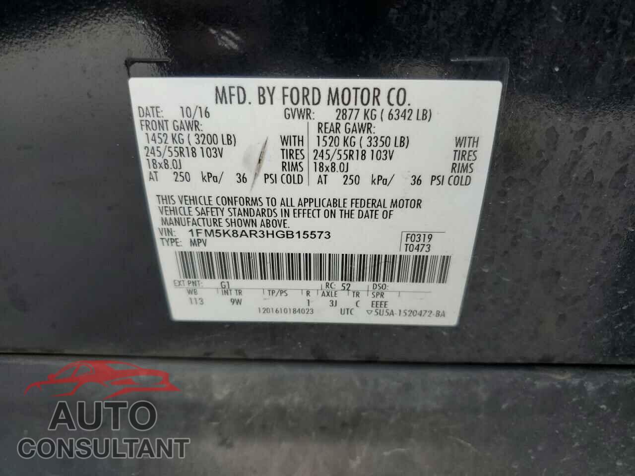 FORD EXPLORER 2017 - 1FM5K8AR3HGB15573