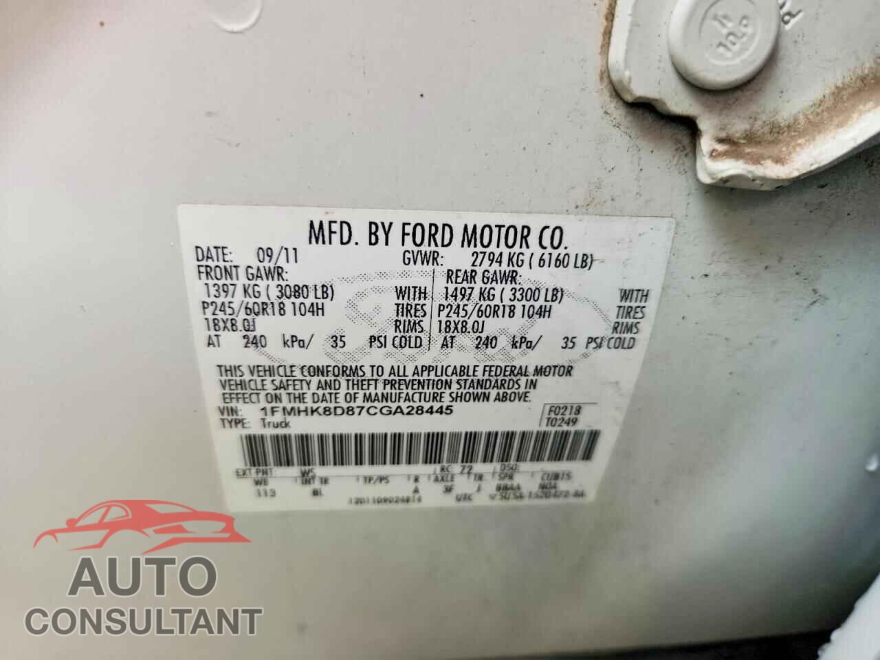 FORD EXPLORER 2012 - 1FMHK8D87CGA28445