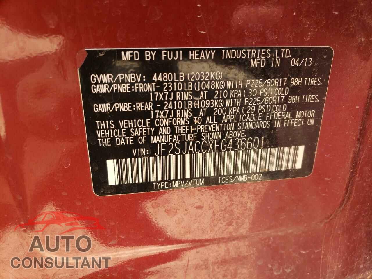 SUBARU FORESTER 2014 - JF2SJACCXEG436601
