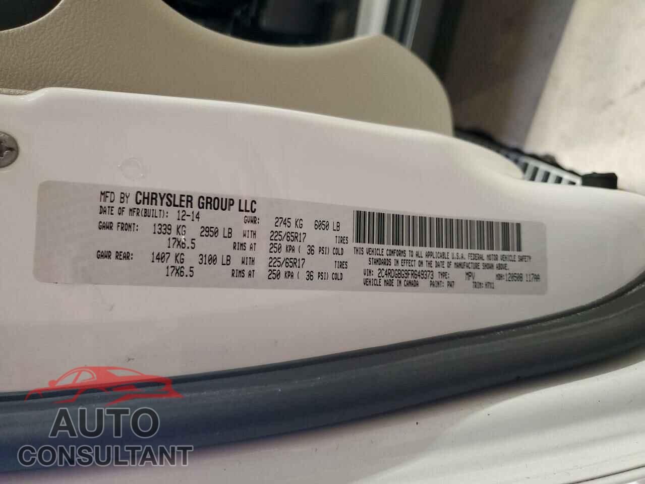 DODGE CARAVAN 2015 - 2C4RDGBG9FR649373