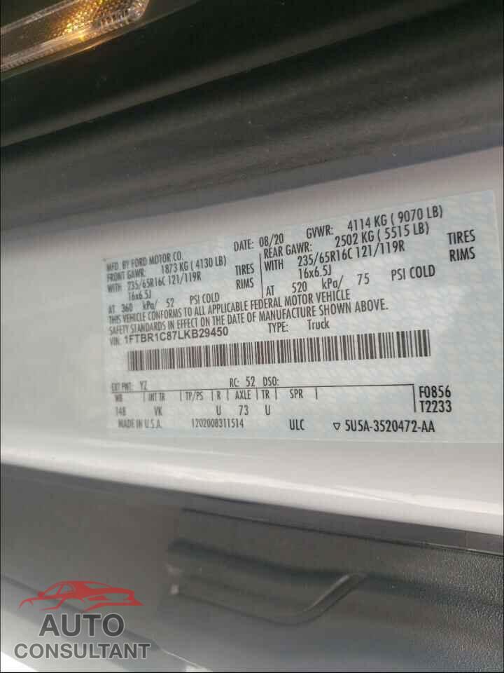 FORD TRANSIT CO 2020 - 1FTBR1C87LKB29450