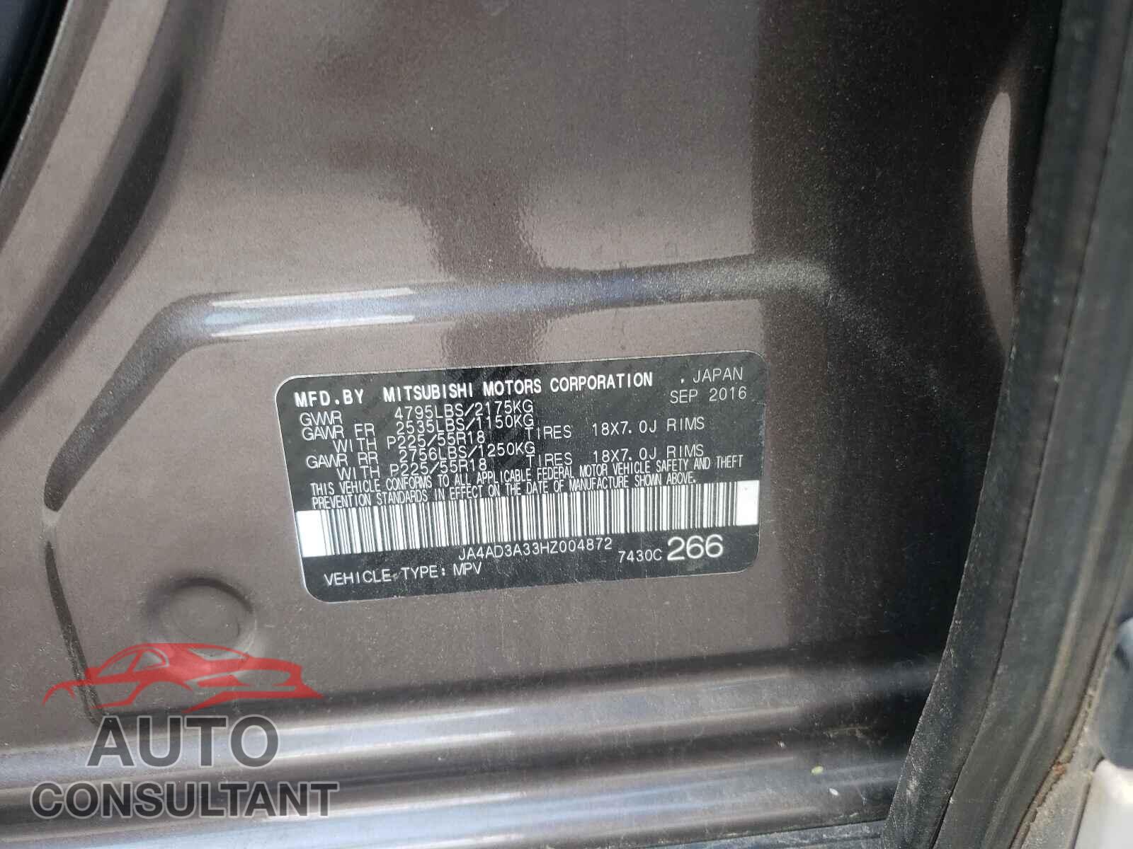 MITSUBISHI OUTLANDER 2017 - JA4AD3A33HZ004872