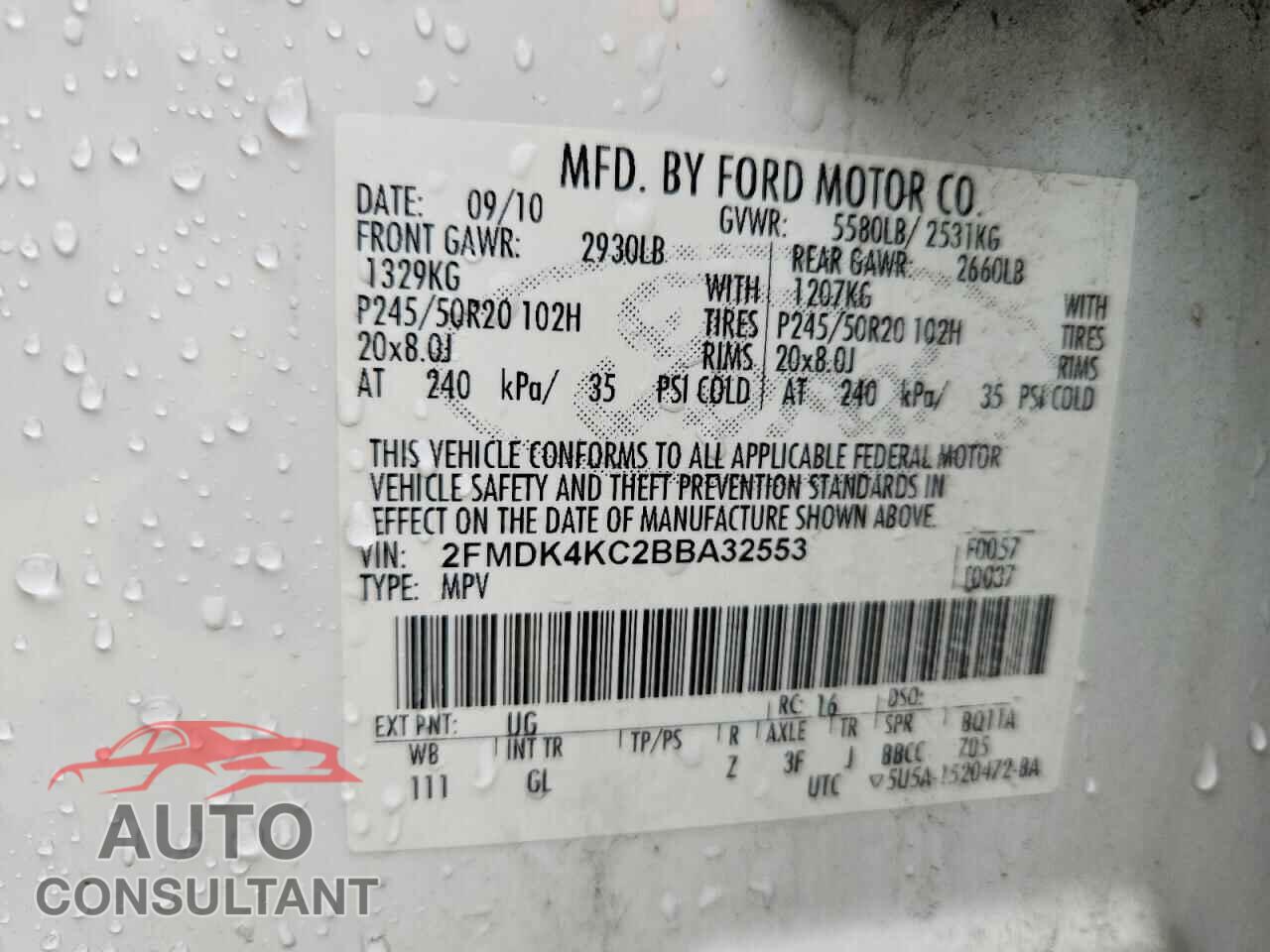 FORD EDGE 2011 - 2FMDK4KC2BBA32553