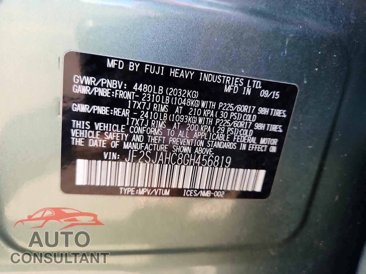 SUBARU FORESTER 2016 - JF2SJAHC8GH456819