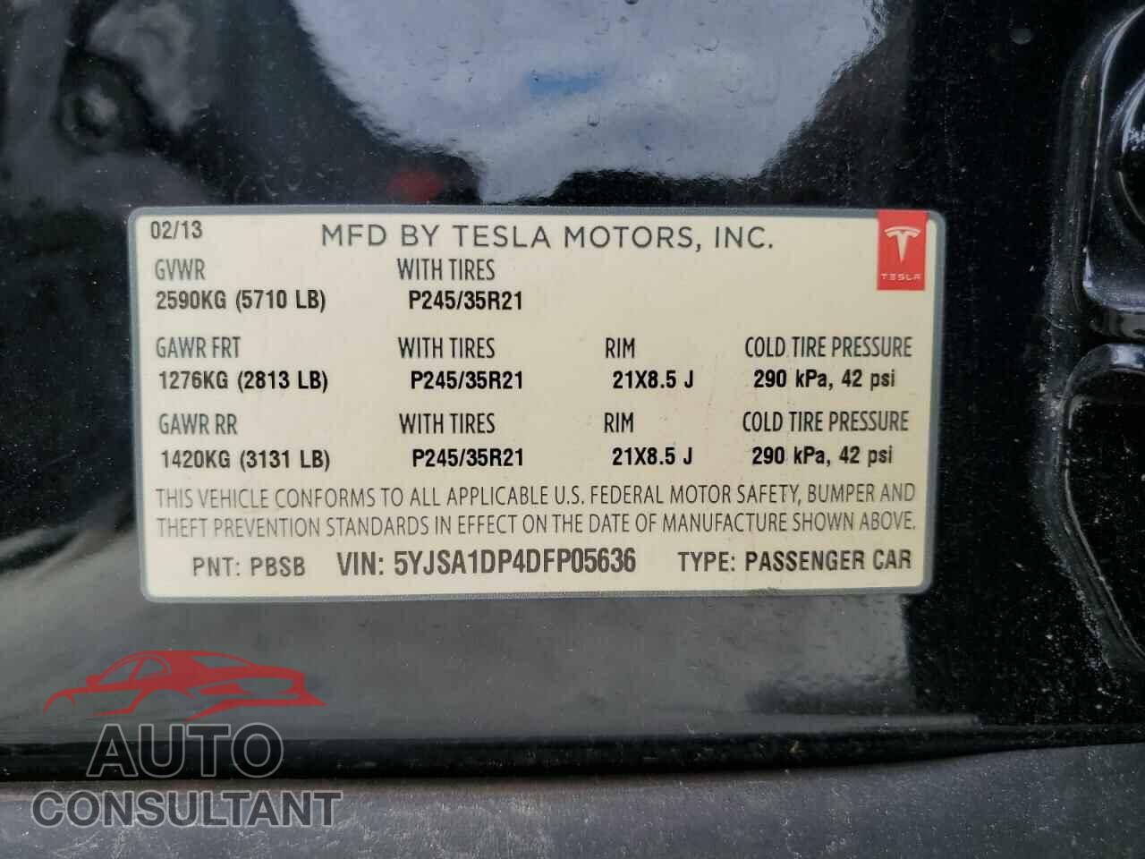 TESLA MODEL S 2013 - 5YJSA1DP4DFP05636