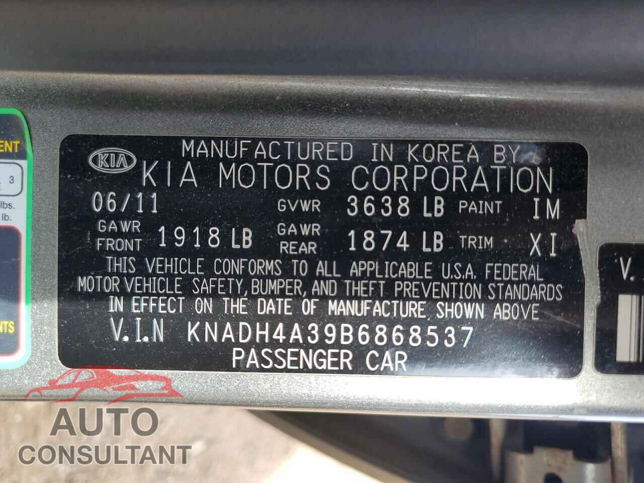 KIA RIO 2011 - KNADH4A39B6868537