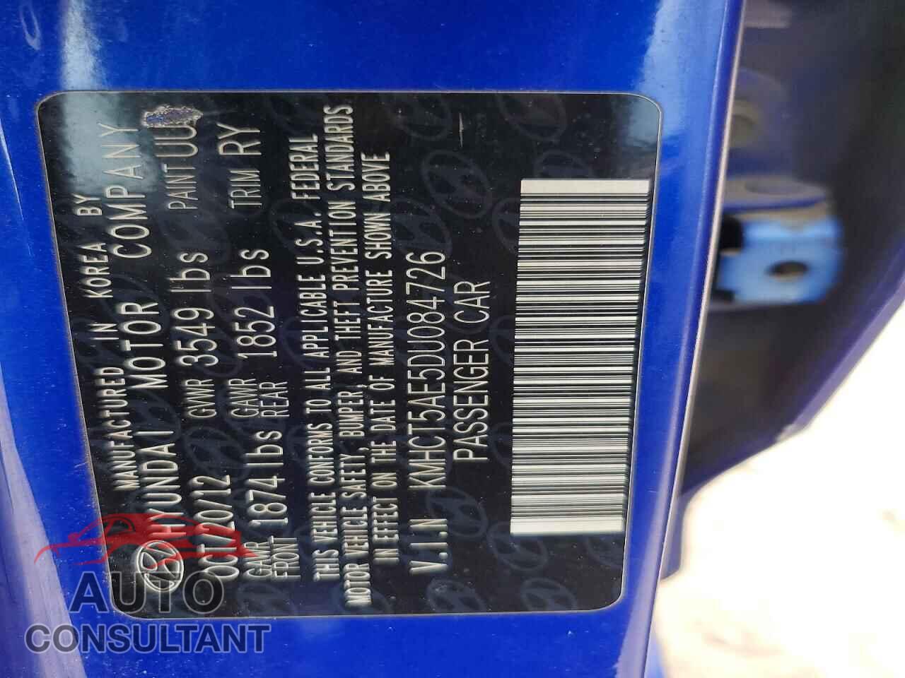 HYUNDAI ACCENT 2013 - KMHCT5AE5DU084726