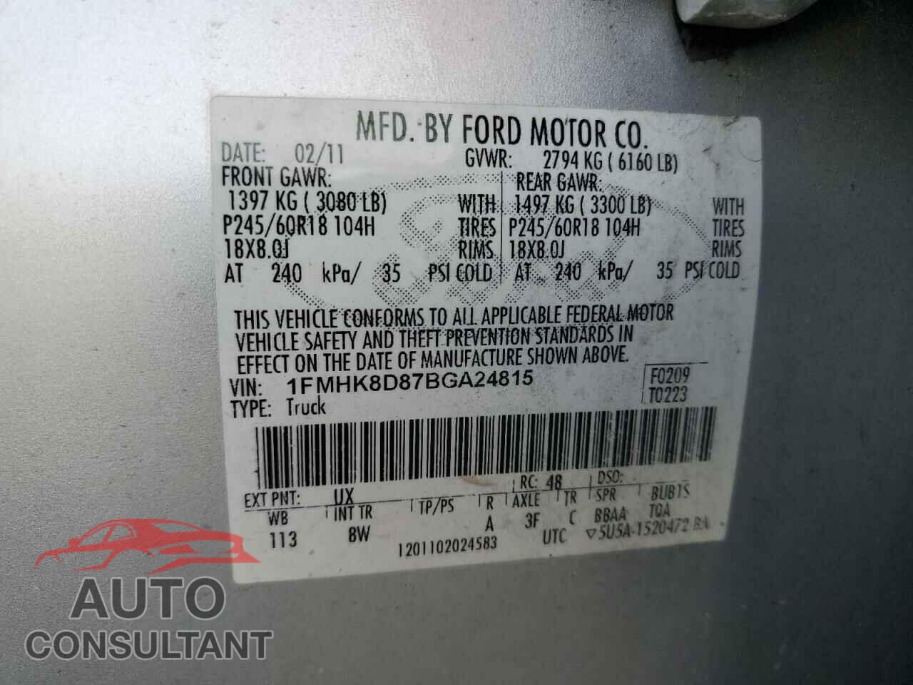 FORD EXPLORER 2011 - 1FMHK8D87BGA24815